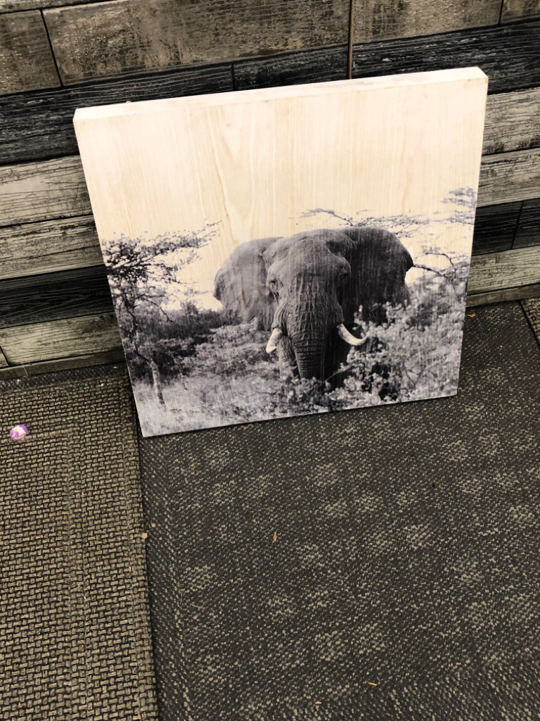 ELEPHANT ON WOOD WALL ART.