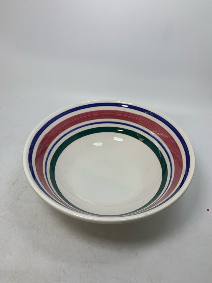 VTG COLORFUL STRIPED PASTA SERVING BOWL RIBBED MADE IN ITALY.