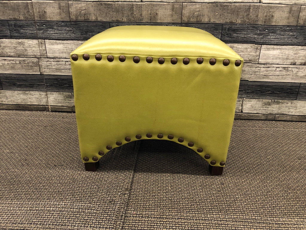 GREEN FAUX LEATHER OTTOMAN.