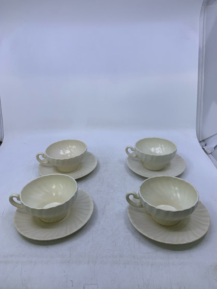 8 PC SVC 4 MATTE WHITE CORONADO TEACUPS/SAUCERS.