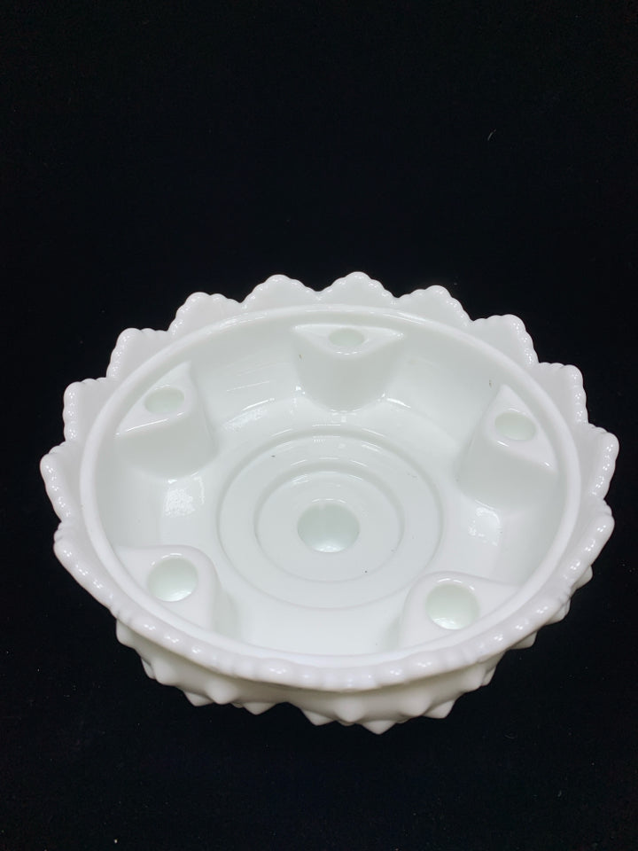 VTG HOBNAIL MILK GLASS CANDLE HOLDER BOWL.