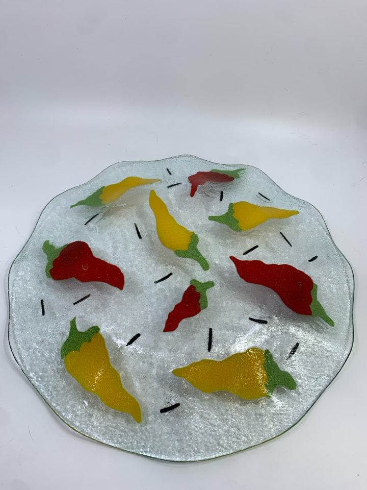 FUSED GLASS SERVING PLATE W/PEPPERS.