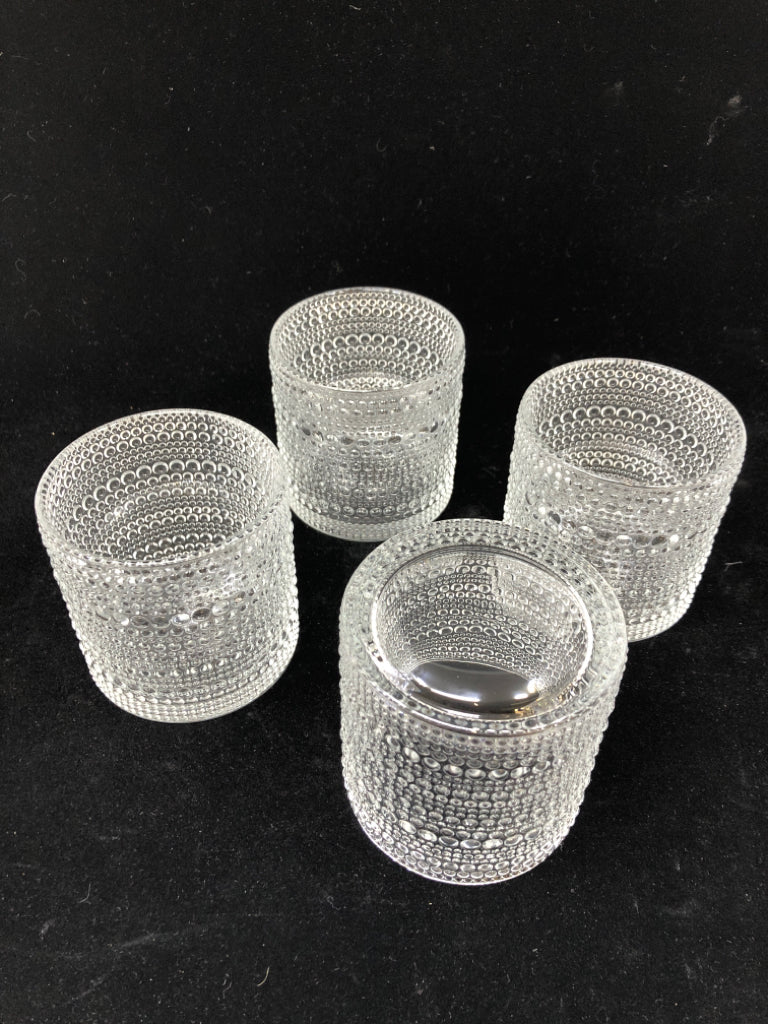 4 NIB HALO CRYSTAL ROCK GLASSES.