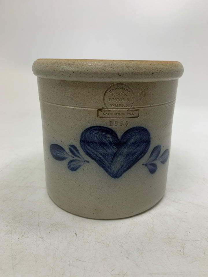 VTG 1990 SALT GLAZE HEART DESIGN CROCK.