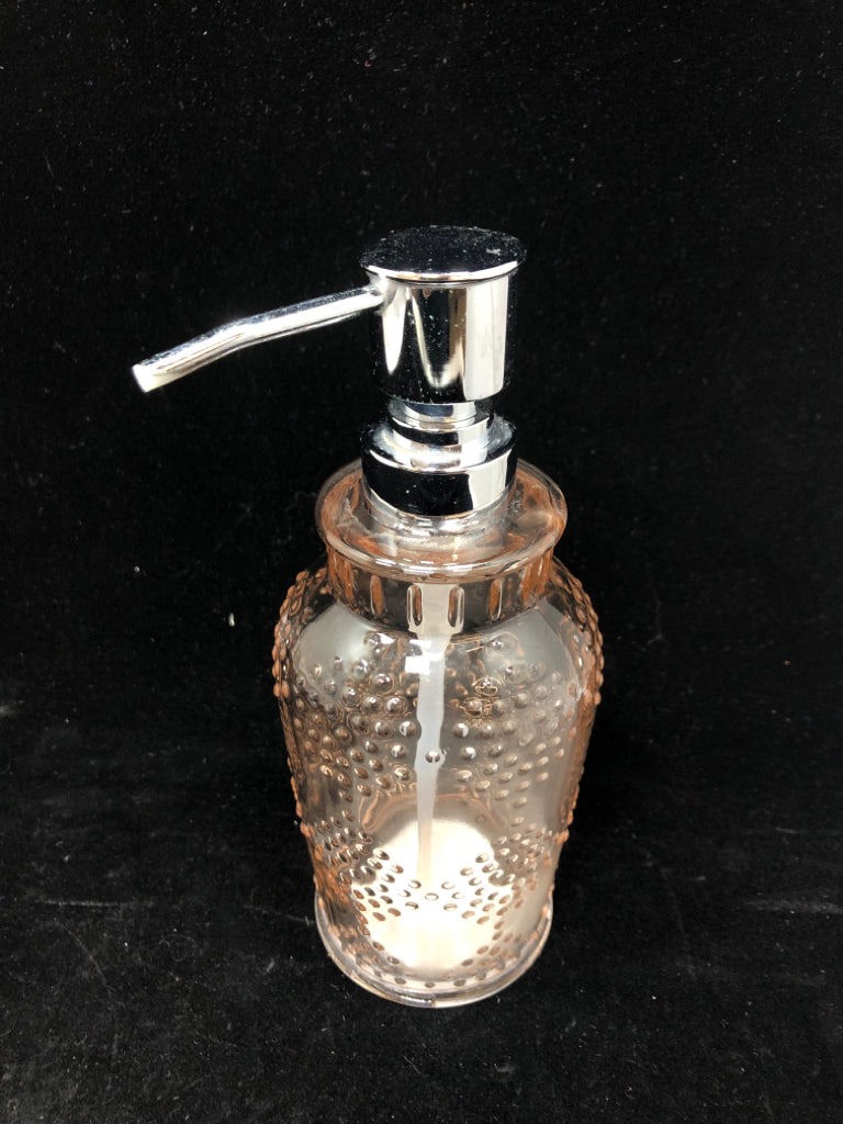 PINK BUBBLE GLASS SOAP DISPENSER.
