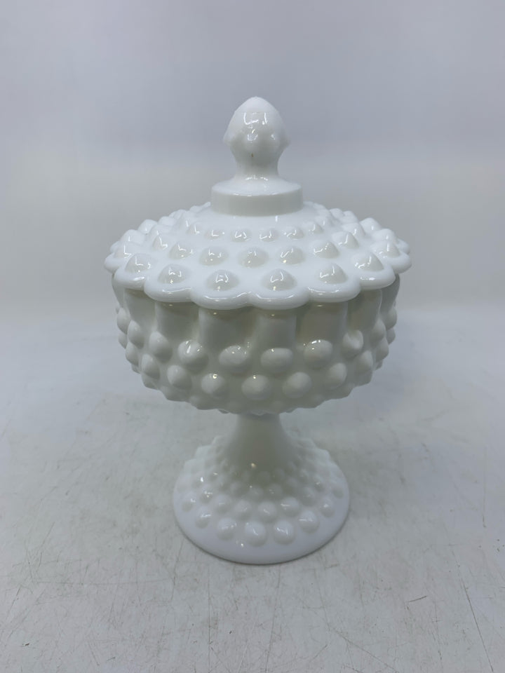 VTG FOOTED HOBNAIL COVERED CANDY DISH.