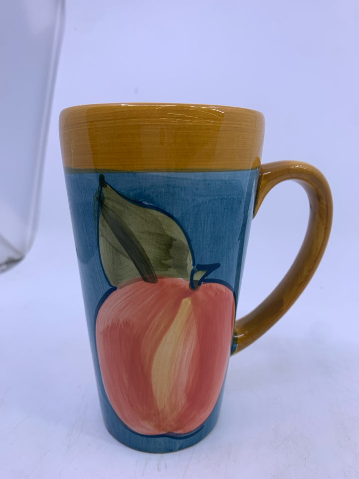 4 PEACH PAINTED TALL MUGS.