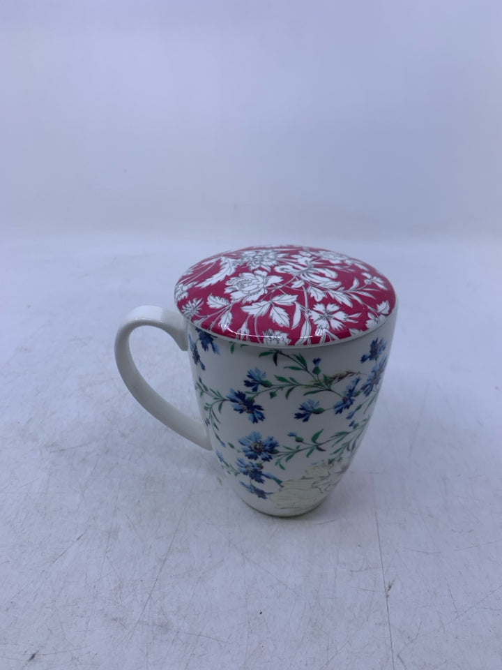 COLORFUL FLORAL MUG W/ LID.