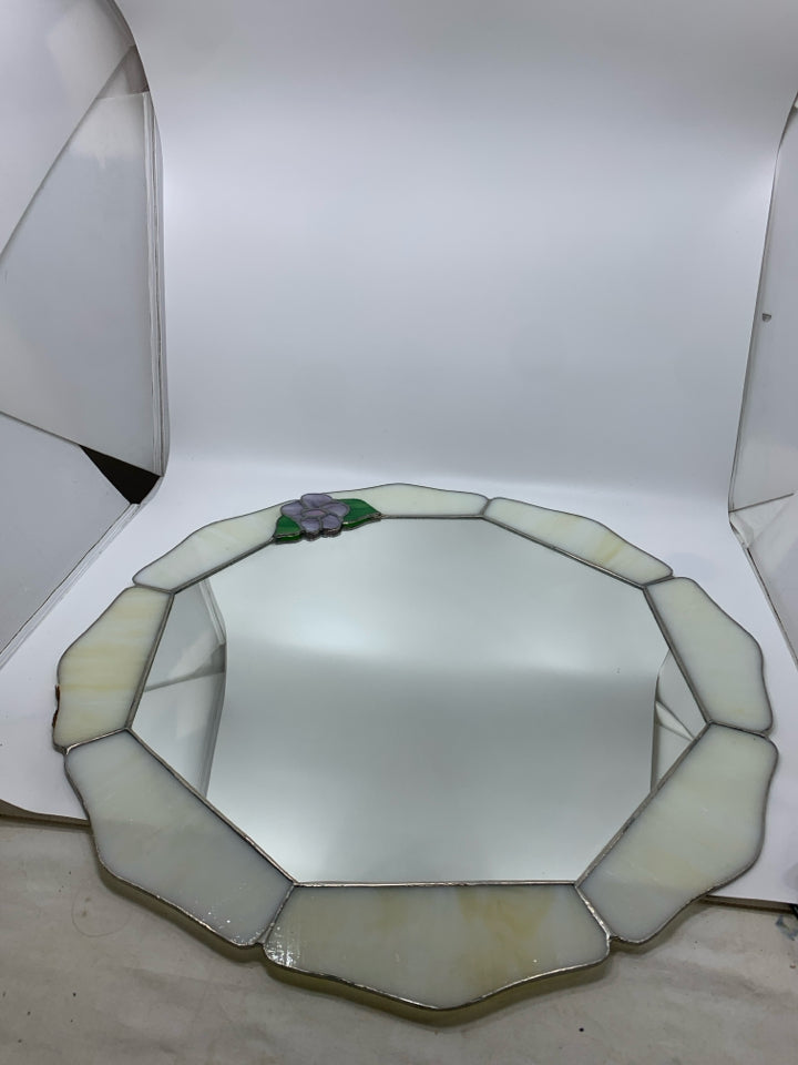 LARGE STAINED GLASS FLOWER WALL MIRROR.