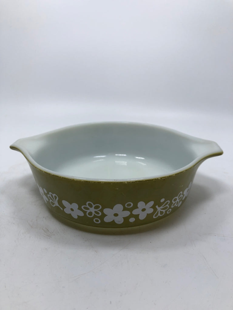 GREEN SPRING BLOSSOM PYREX DISH.