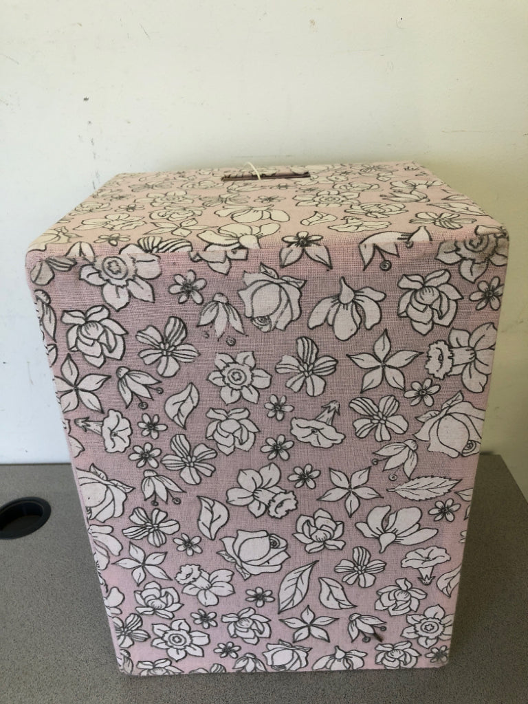 LARGE PINK FLOWER FABRIC BIN.