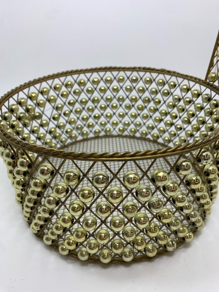 GOLD WIRE BASKET W/ GOLD PEARLS.