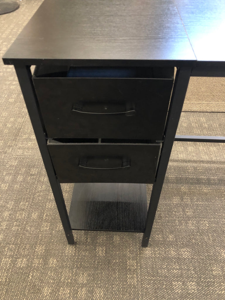 BLACK DESK WITH 2 CLOTH DRAWERS.