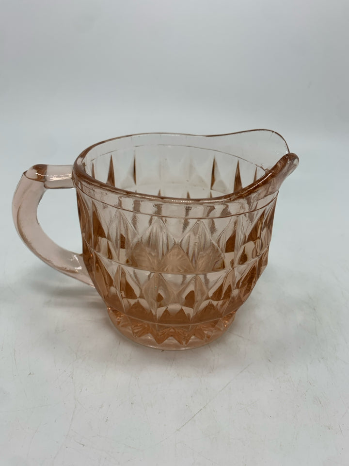 VTG PINK DEPRESSION GLASS CREAMER W/DIAMOND DESIGN.