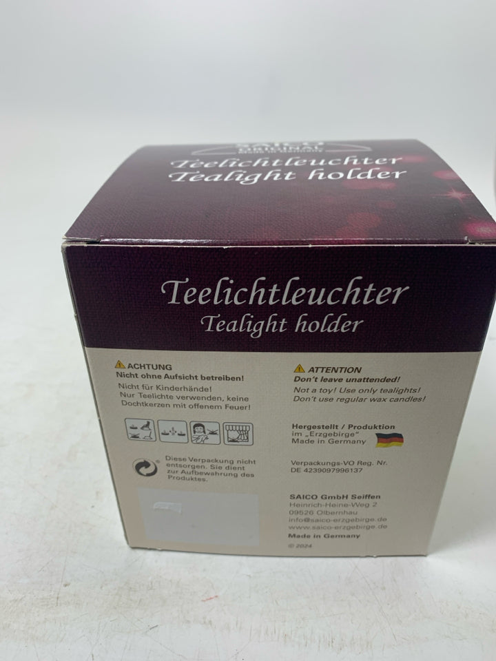 NIB SAICO WOOD MARY/JOSEPH CUTOUT TEALIGHT HOLDER.