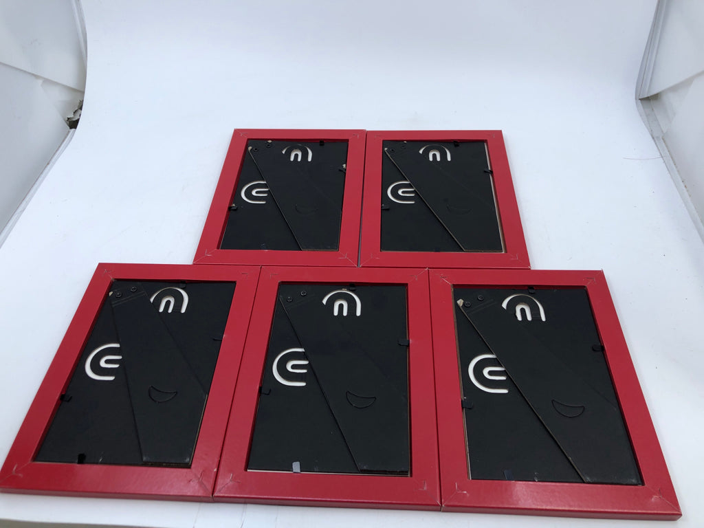 5 PC SMALL ASSORTED COLORFUL FLOWERS RED FRAMES.