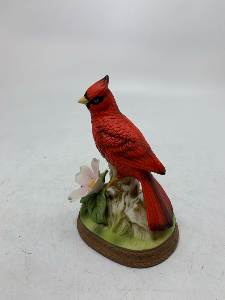 CARDINAL ON BRANCH W/ FLOWER FIGURINE.
