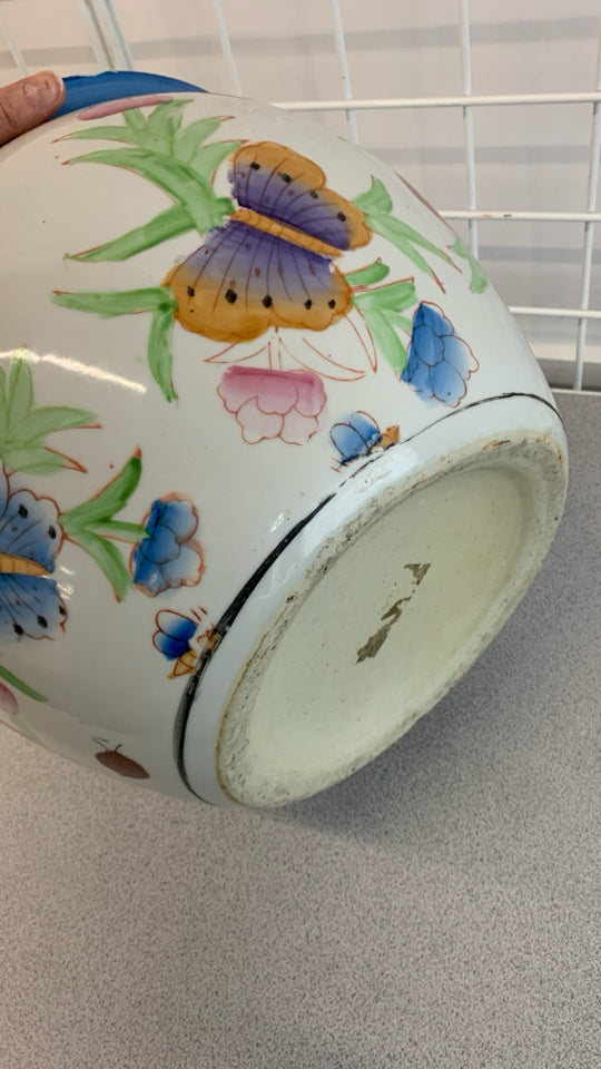 LARGE BUTTERFLY PAINTED PLANTER.