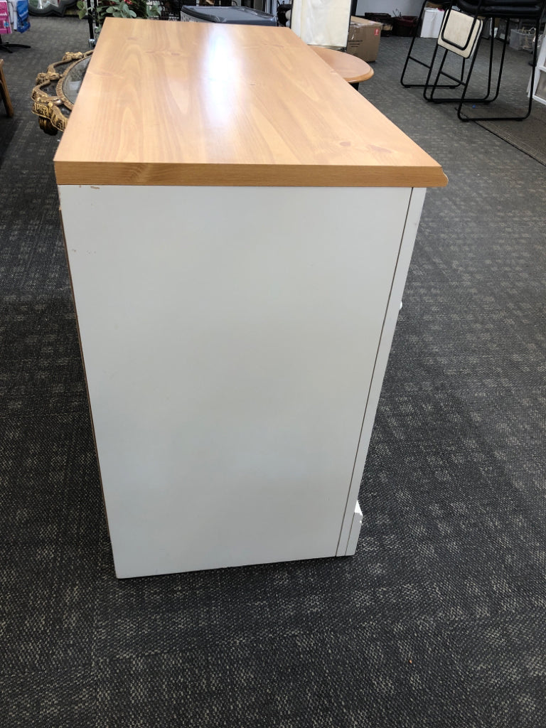 PAINTED FLORAL WOOD-TOP WHITE DRESSER *BOTTOM DRAWER SLIDE BROKEN.