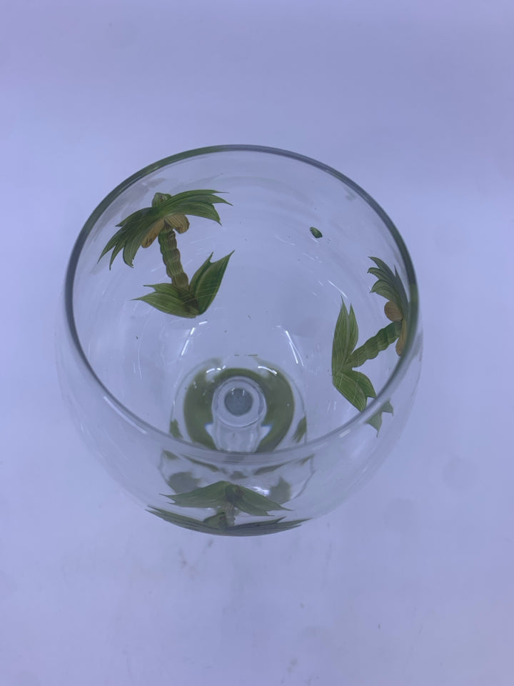 2 PALM TREE PAINTED WINE GLASS.