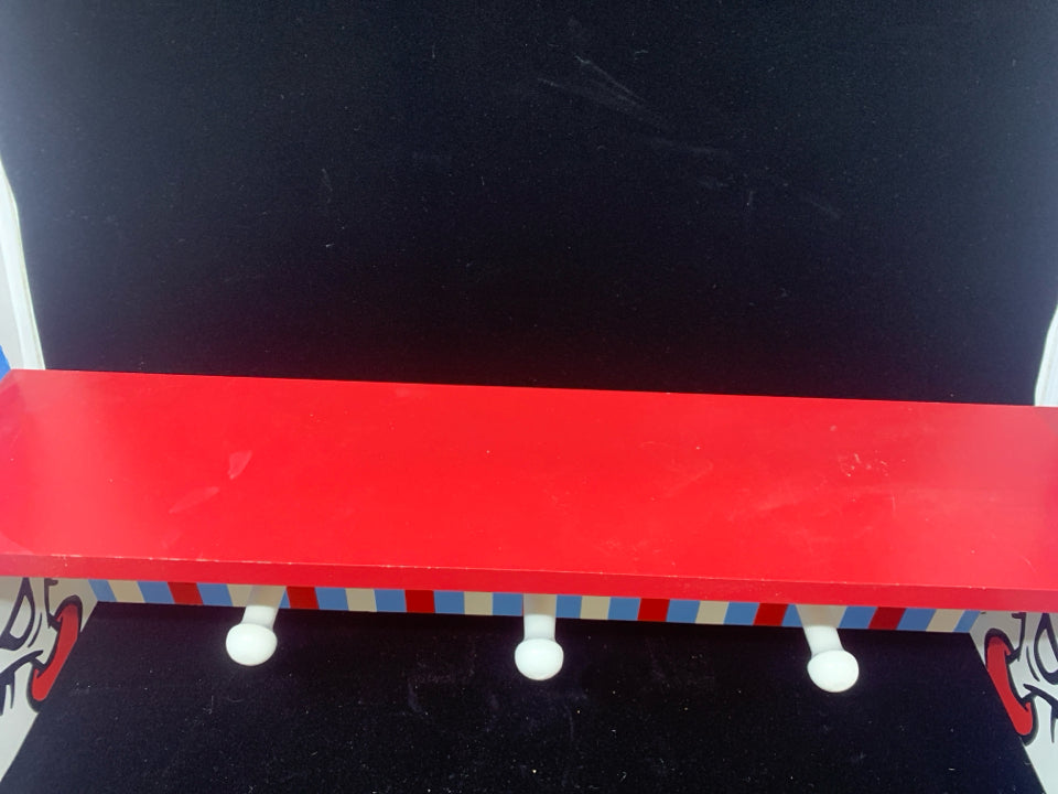 DR SEUSS WALL SHELF W/COAT HOOKS.
