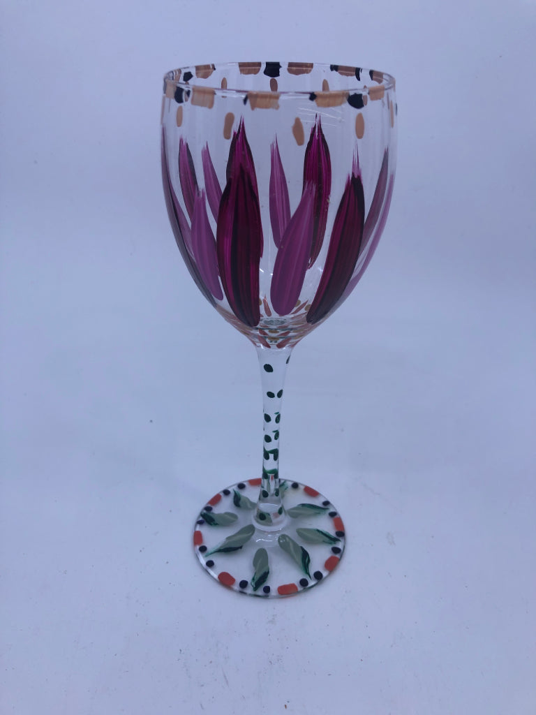 4 FLOWER PAINTED WINE GLASSES.