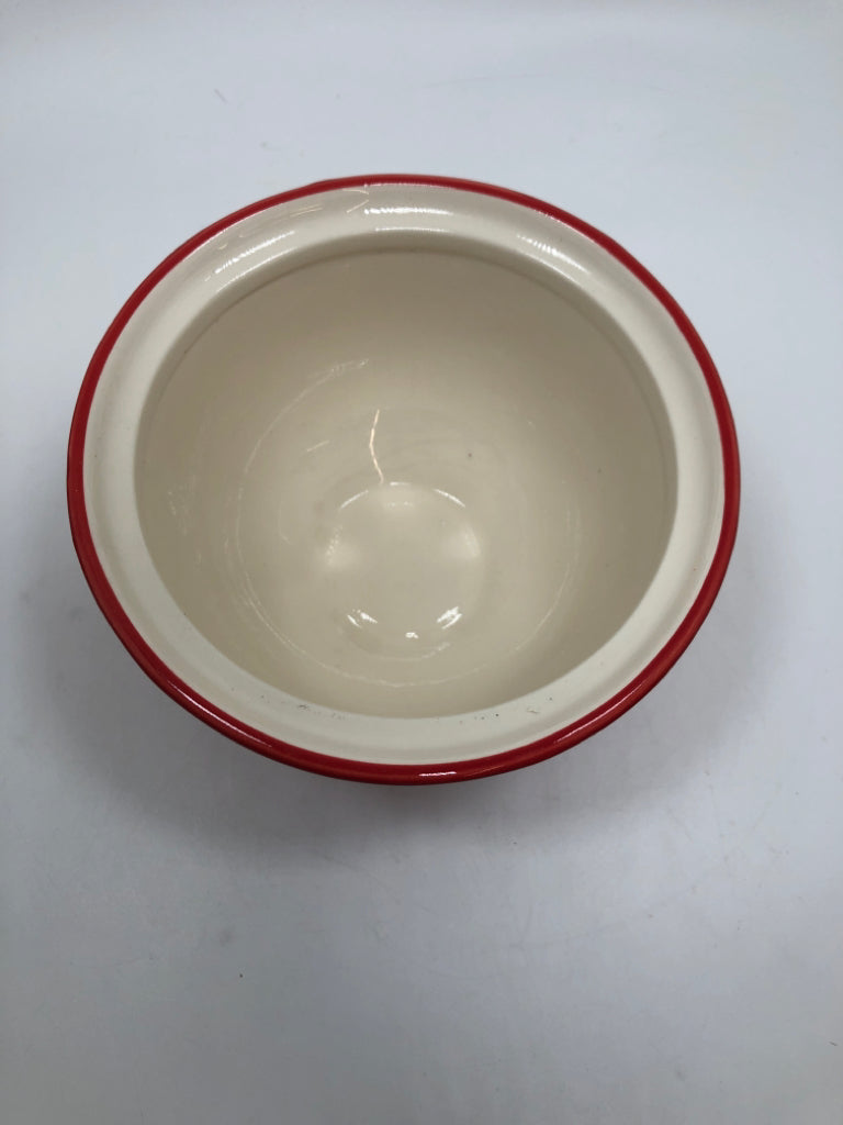 9PC CERAMIC DIP DISH SET W/LIDDED BOWL AND 4 SPOONS.