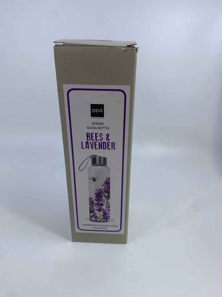 NIB BEES & LAVENDER DESIGN GLASS BOTTLE PPD.