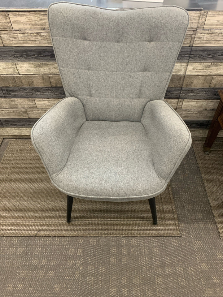 GREY HIGH BACK CHAIR W BLACK LEGS.