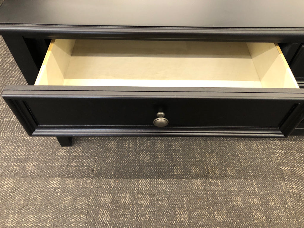 BLACK COFFEE TABLE W/2 LONG DRAWERS.