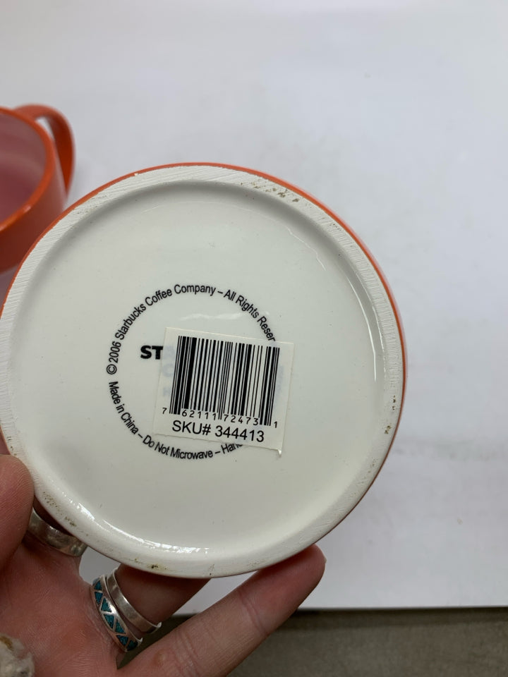 PINK ORANGE FLOWER POT FLORAL MUG W/ SAUCER 2006.