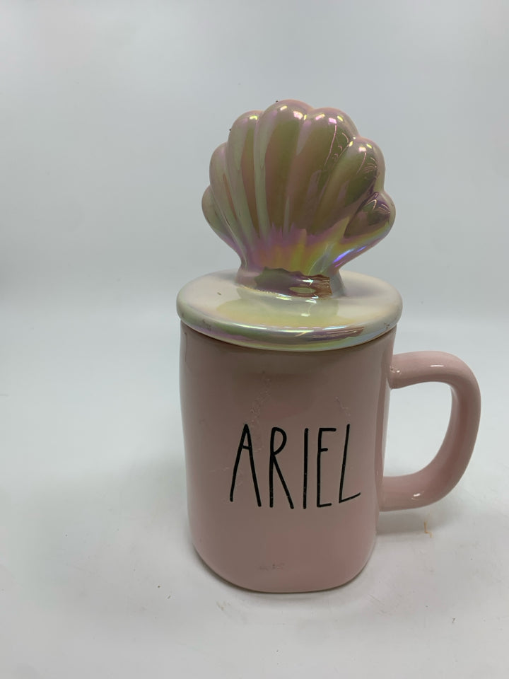 RAE DUNN PINK ARIEL MUG W/SEASHELL LID.