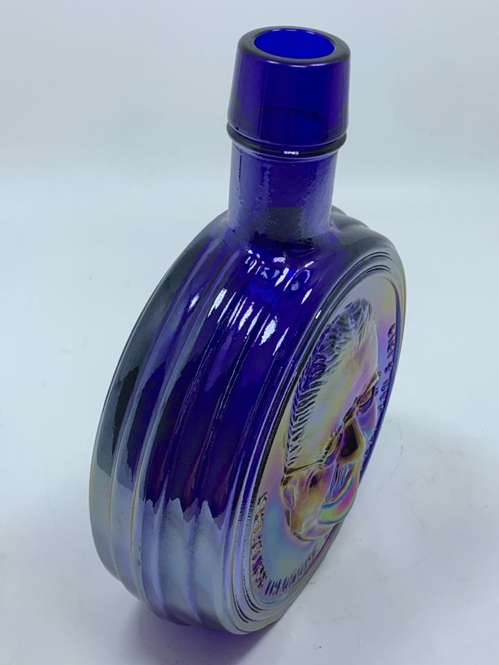 VTG PURPLE IRIDESCENT GLASS ROOSEVELT EMPTY BOTTLE.