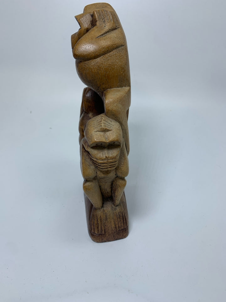WOOD CARVED LIGHT WEIGHT SPEAK/SEE/EAR NO EVIL MONKEYS.