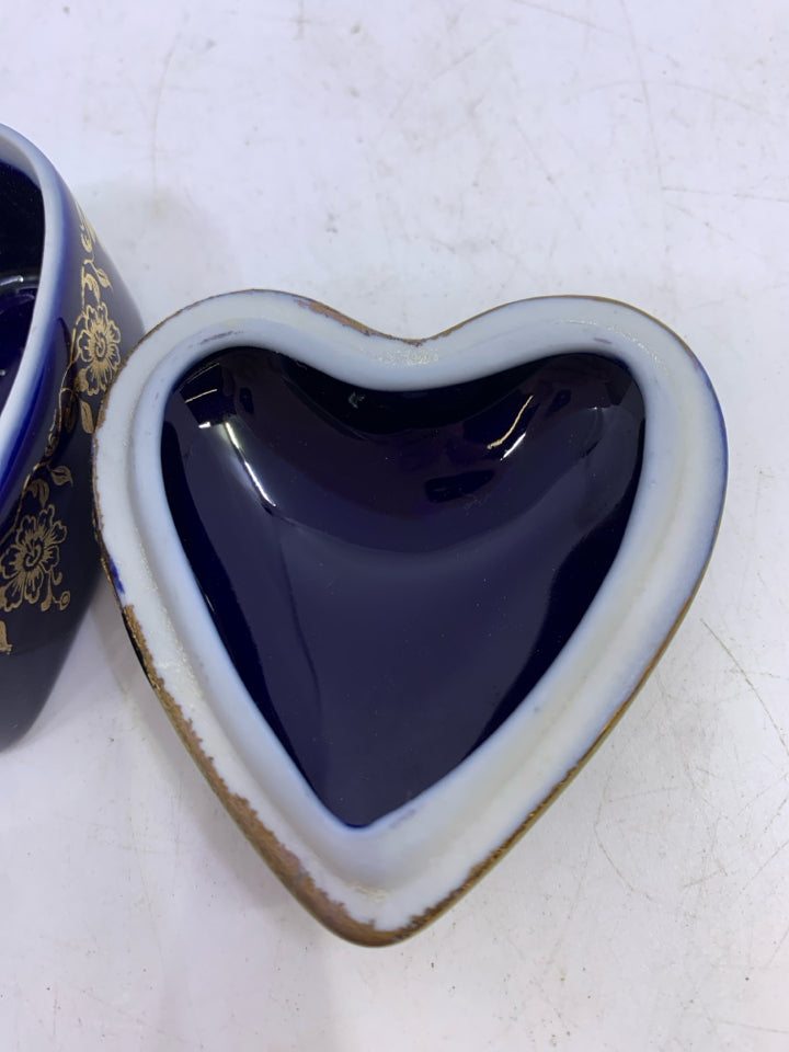 COBALT BLUE GOLD ACCENTS HEART SHAPED LIMOGE FRANCE.