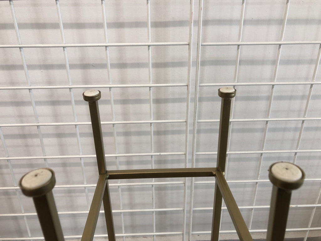 GOLD BASE MARBLE TOP PLANT STAND.