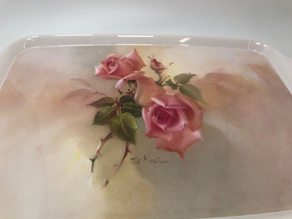 PINK ROSE MELAMINE TRAY.