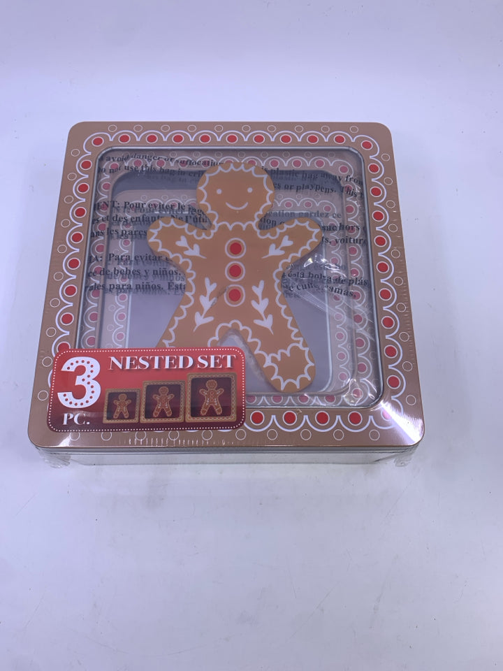 NIB 3 PC NESTED TIN BOXES GINGERBREAD MAN.