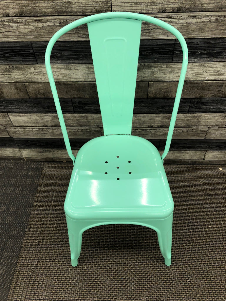 TEAL METAL CHAIR.