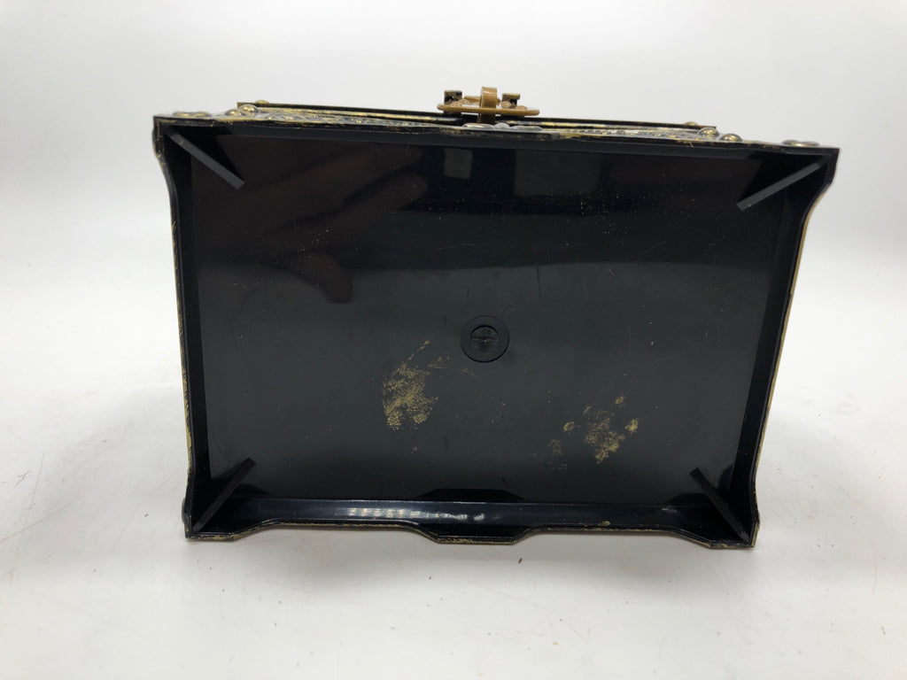 BRONZE DISTRESSED PLASTIC TREASURE CHEST W/LOCK AND KEY.