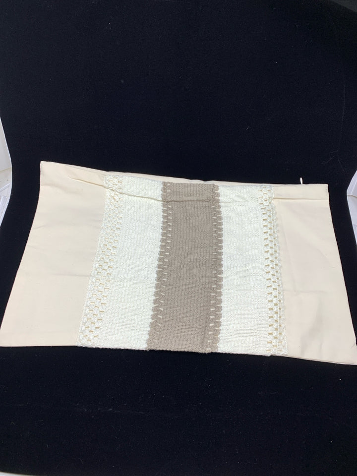 CREAM PILLOW COVER W/CREAM AND TAN KNITTING.