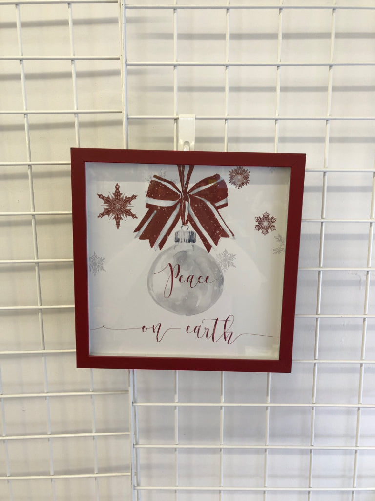PEACE ON EARTH- RED FRAMED WALL ART.