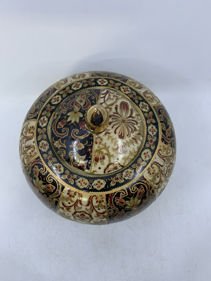 LARGE GOLD,RED,BLACK DETAILED GINGER JAR.