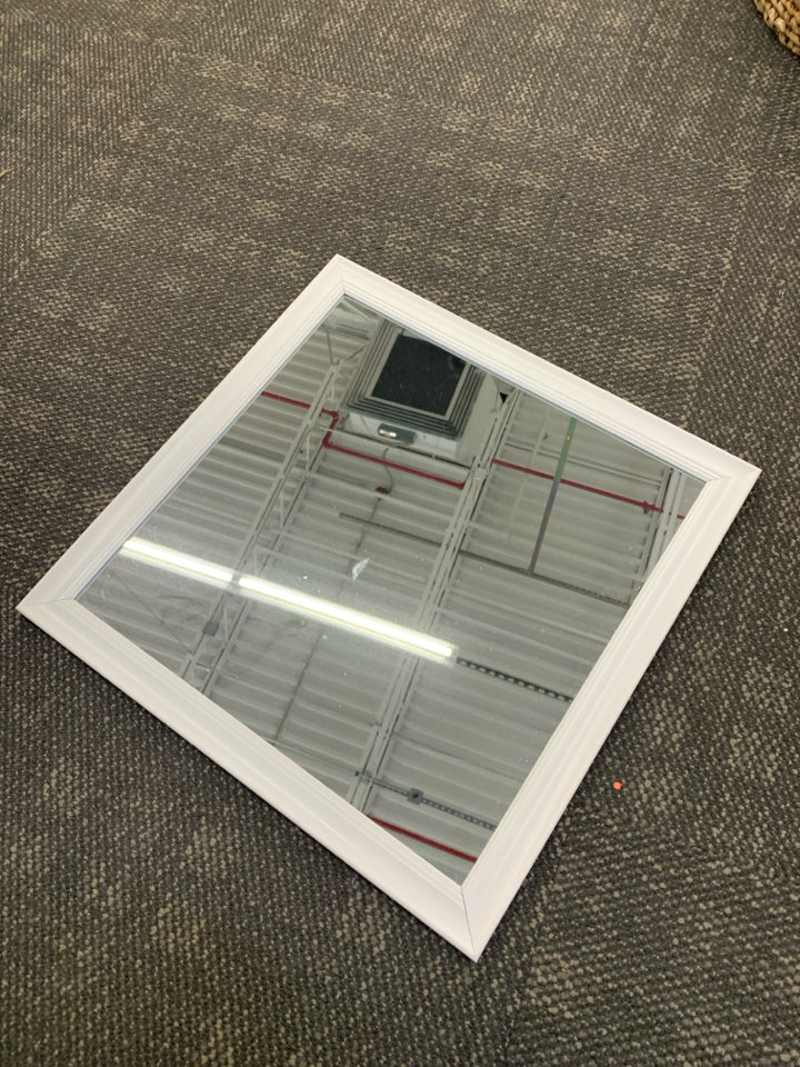 SMALL WHITE FRAMED SQUARE MIRROR.
