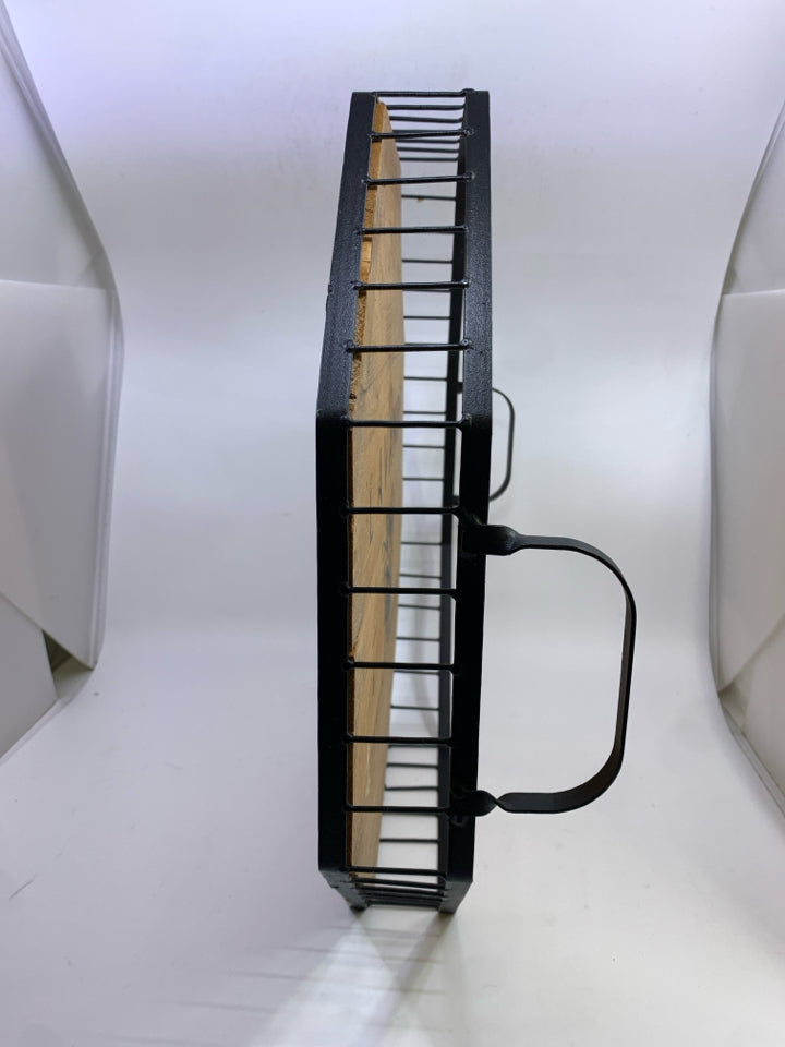 HEXAGON METAL TRAY W/WOOD BOTTOM.