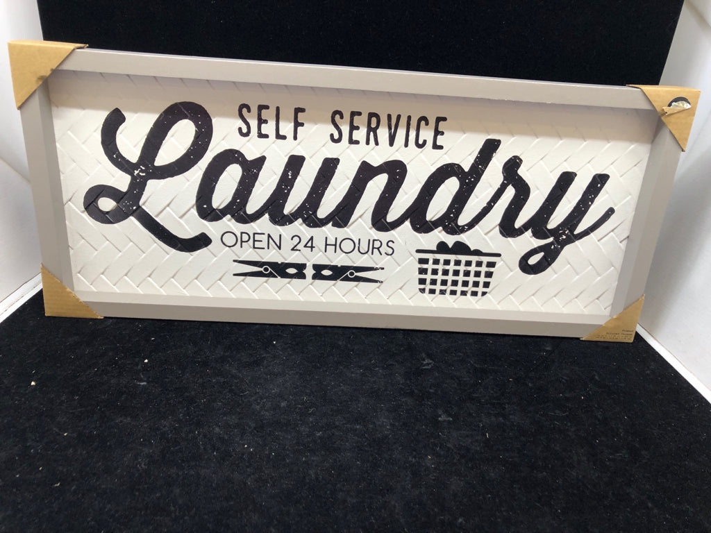 SELF SERVICE LAUNDRY WOOD WALL SIGN.