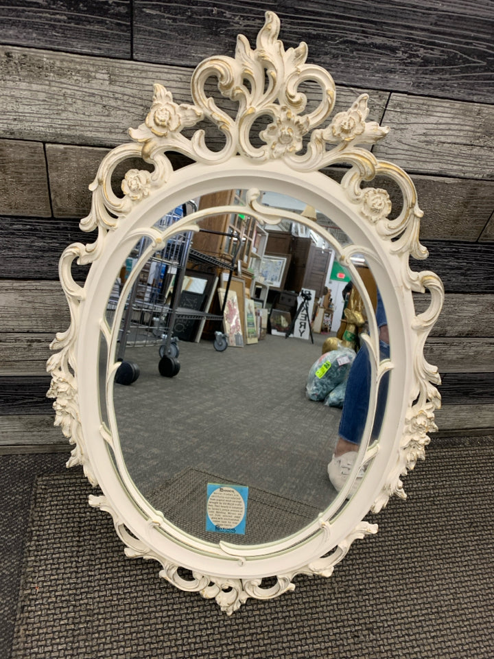 VTG SYROCO WHITE W GOLD ACCENTS MIRROR.