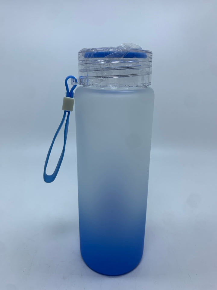 NIB FROSTED BLUE GLASS TRAVEL CUP.