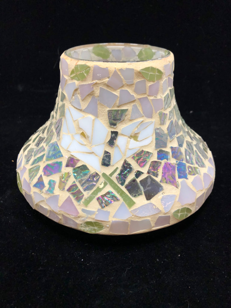 IRIDESCENT MOSAIC CANDLE TOPPER.