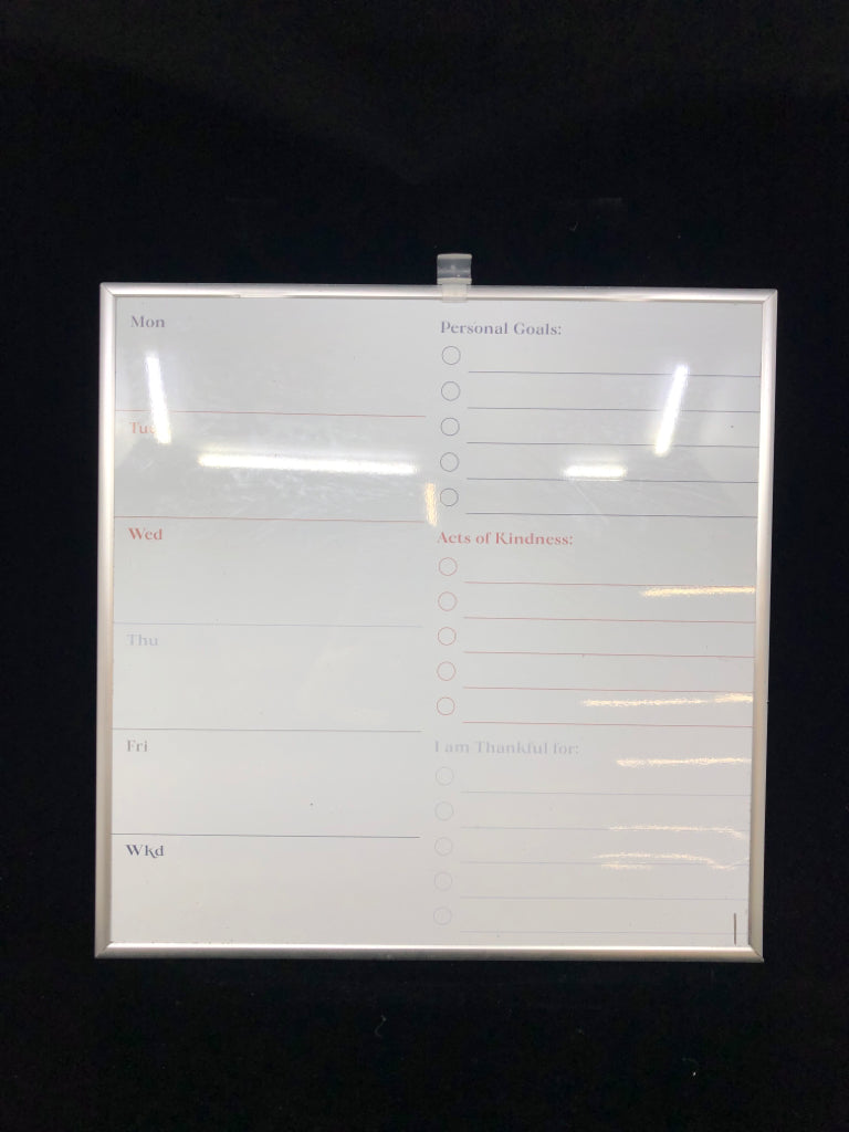 WHITEBOARD WEEKLY CALENDAR W/MARKER CLIP.